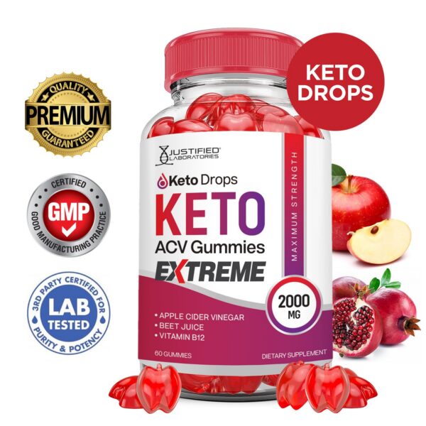 Envase frontal Keto Drops ACV Gummies 60 unidades por paquete
