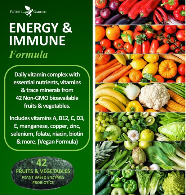 Envase frontal multivitaminico potent garden adultos hombres mujeres