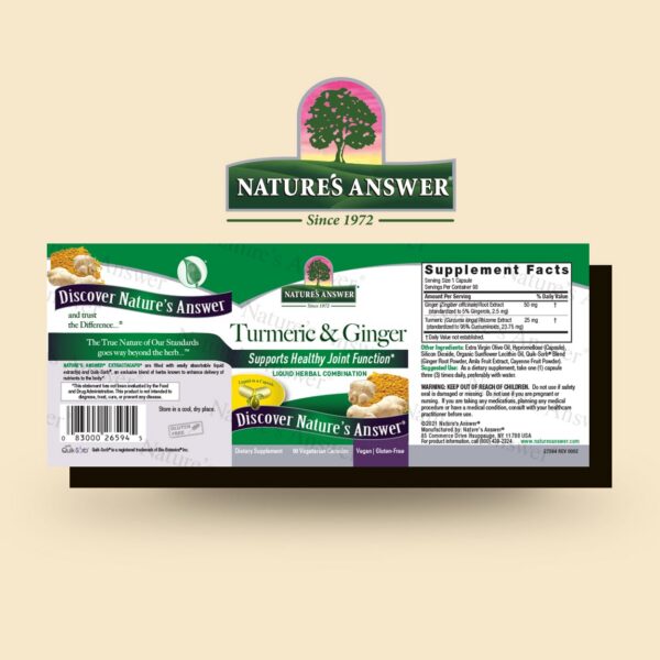 Envase frontal Nature’s Answer cápsulas cúrcuma y jengibre
