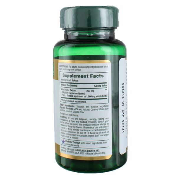 Envase frontal Nature's Bounty cardo mariano cápsulas blandas