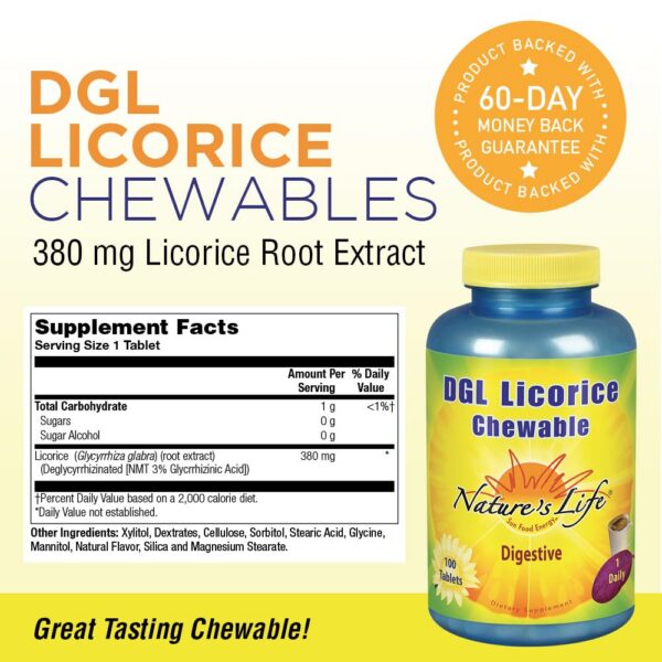 Version 1.0.0 Envase frontal Nature's Life tabletas DGL regaliz