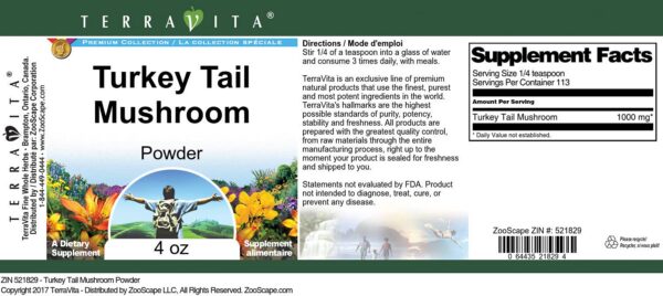 Envase frontal de polvo hongo Turkey Tail de TerraVita