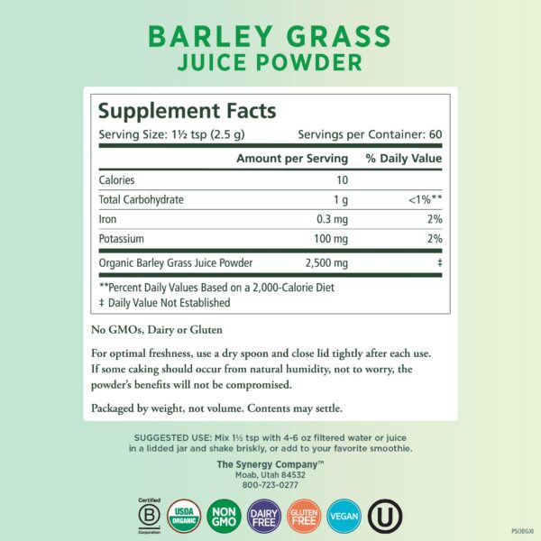 Envase frontal PURE SYNERGY polvo verde de pasto de cebada