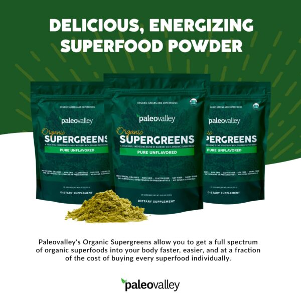 Envase frontal de supergreens Paleovalley sin sabor