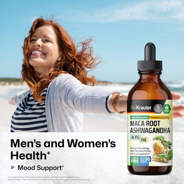 Envase frontal suplemento líquido maca y ashwagandha BIO KRAUTER