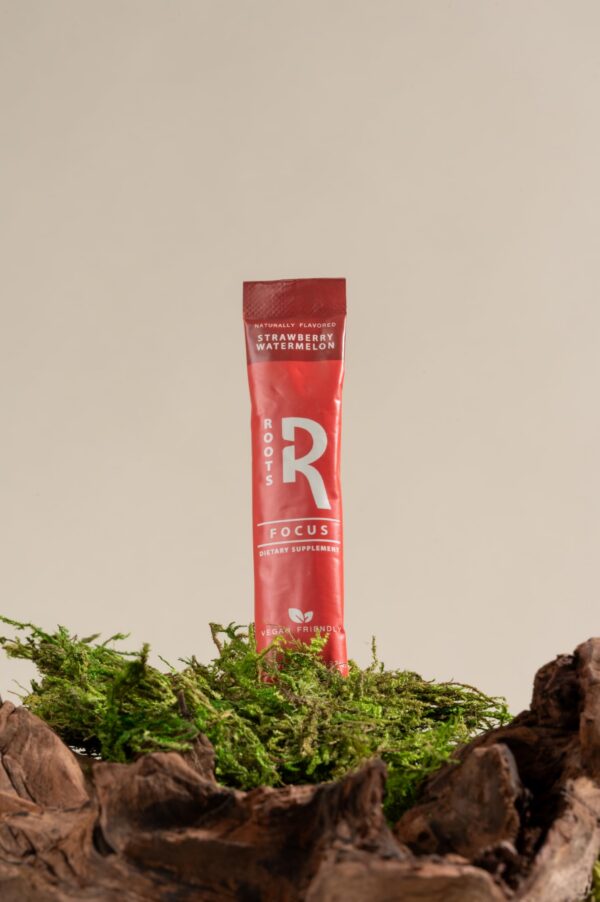 Envase frontal del suplemento nootrópico Roots Focus 15 porciones