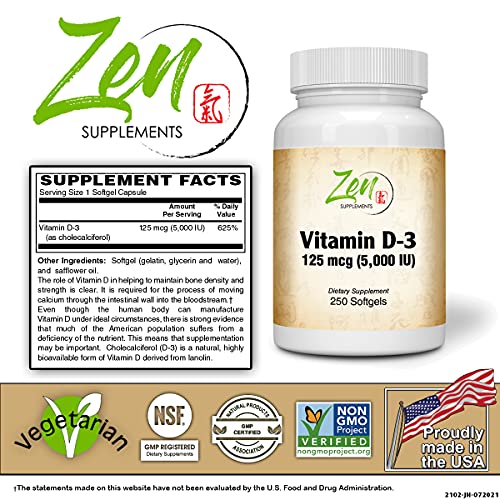 Envase frontal suplementos vitamina D-3 5000 UI Zen