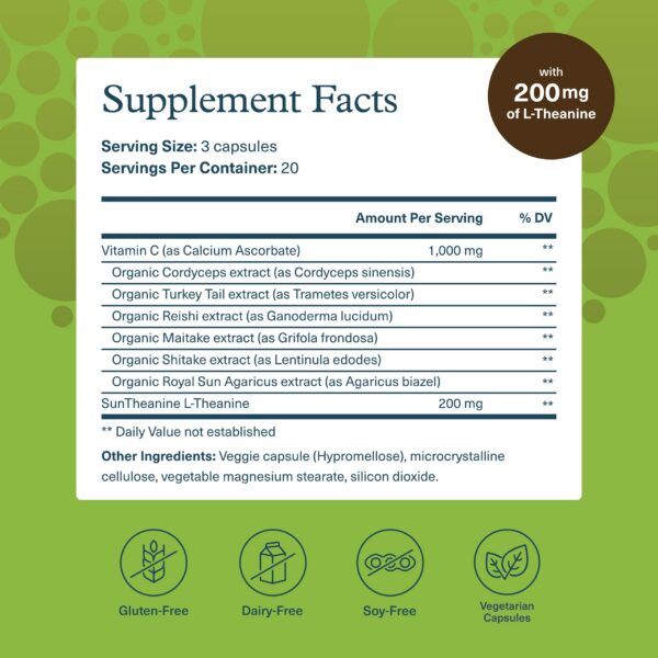 Envase frontal Youtheory suplemento hongos estrés con L-teanina