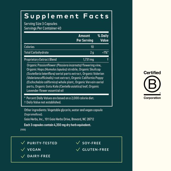 Envase Gaia Herbs fitocápsulas para sueño y relajación