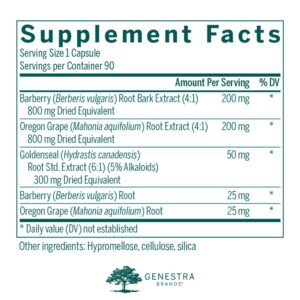 Envase frontal suplemento herbal Berberis Genestra Brands