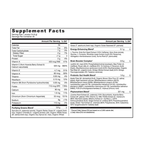 Envase Genuine Health Greens plus energía 30 porciones