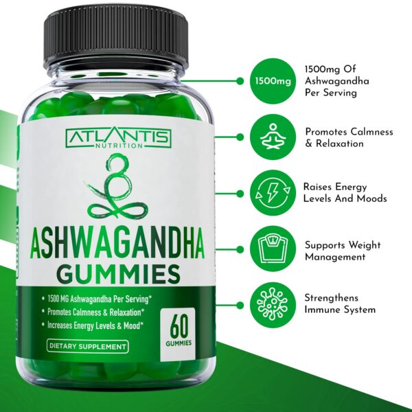 Envase gomitas Ashwagandha Atlantis Nutrition para energía y calma