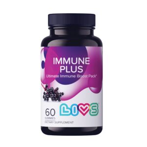 Envase de gomitas LIVS Immune Plus sabor saúco con vitaminas