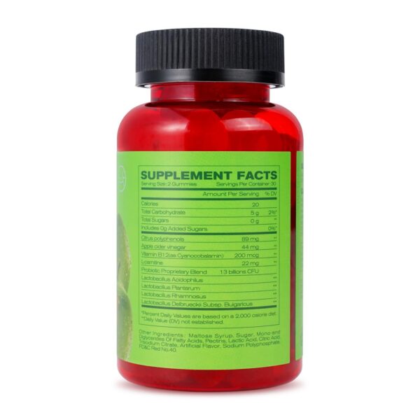 Envase frontal gomitas Montue con vinagre sidra manzana y vitaminas B12