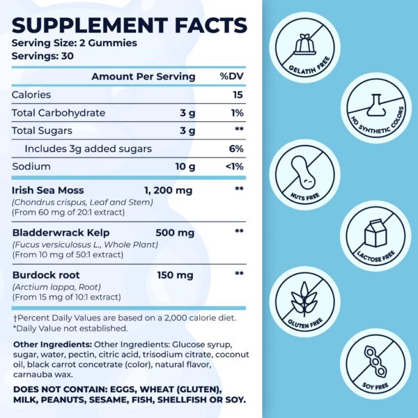 Envase frontal gomitas musgo irlandés TrueSeaMoss 60 piezas