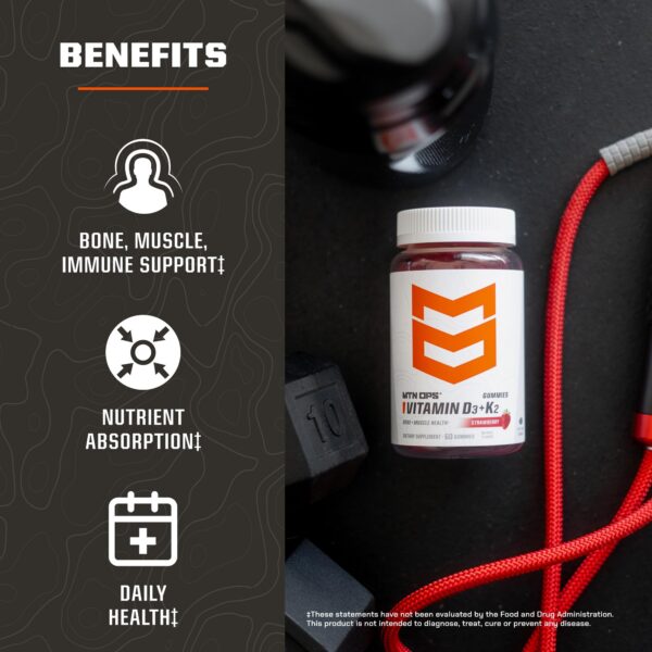 Envase de gomitas naturales de vitamina D3 K2 MTN OPS