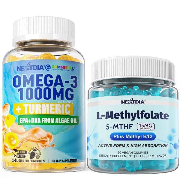 Envase de gomitas omega-3 Nextdia con cúrcuma