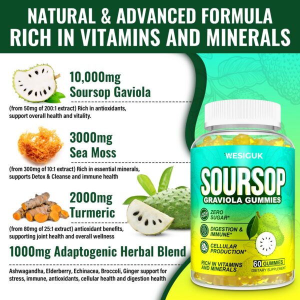 Envase gomitas orgánicas graviola Wesiguk 60 unidades