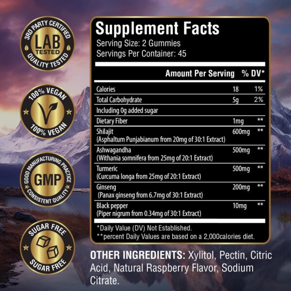 Envase gomitas orgánicas 4 en 1 shilajit Varipeak