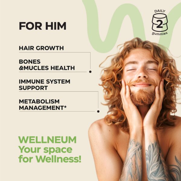 Envase gomitas sin azúcar para cabello y piel Wellneum