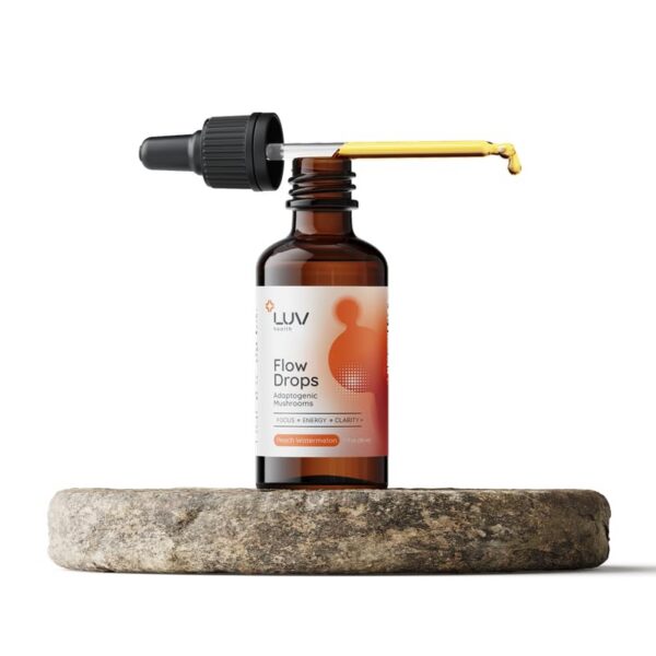 Version 1.0.0 Envase gotas líquidas LUV health con adaptógenos para energía y enfoque