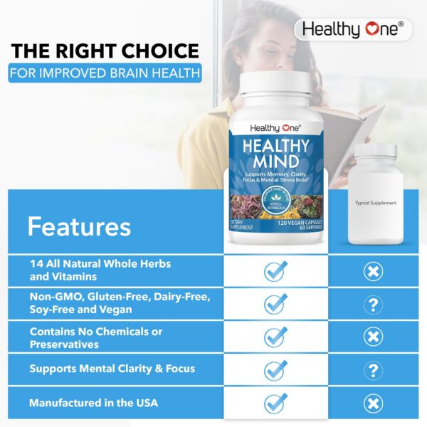 Envase Healthy Mind suplemento natural para cabeza clara