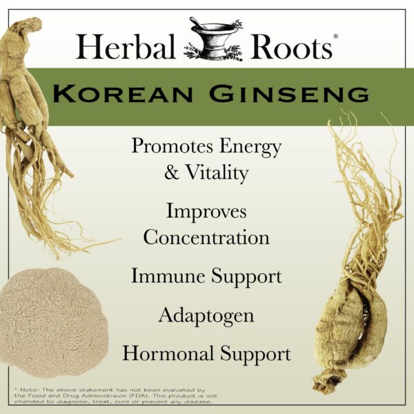 Envase Herbal Roots Panax Ginseng 60 cápsulas veganas