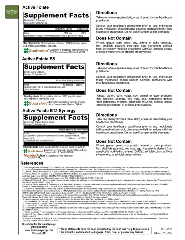 Envase HormoneSynergy con 60 cápsulas de ácido fólico activo 5-mthf
