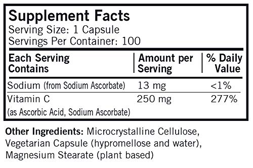 Envase Kirkman vitamina c 250 mg 100 cápsulas suplemento antioxidante
