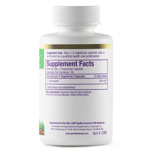 Version 1.0.0 Envase de L-Carnosina Paradise Herbs antioxidante