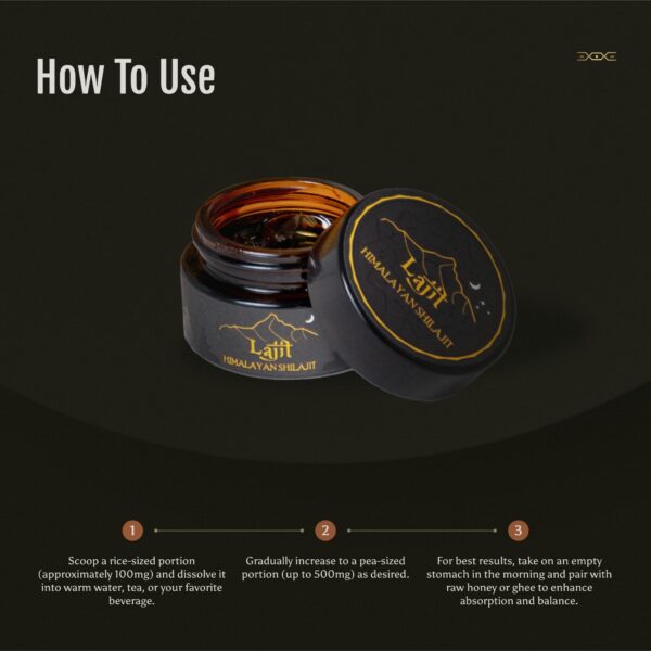 Envase Shilajit grado oro Lajit con etiqueta