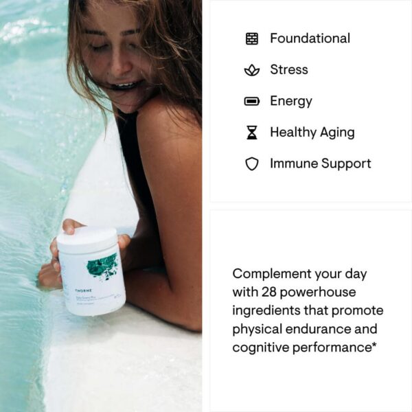 Envase lateral Daily Greens Plus THORNE suplemento verde