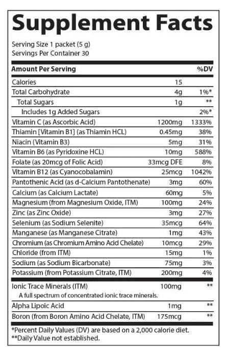 Envase lateral Power Pak sabor mandarina Trace Minerals