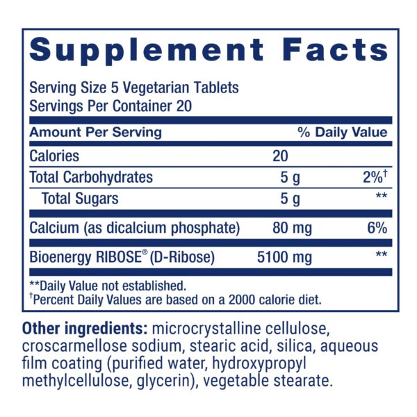 Envase Life Extension D-Ribosa para salud cardíaca y muscular