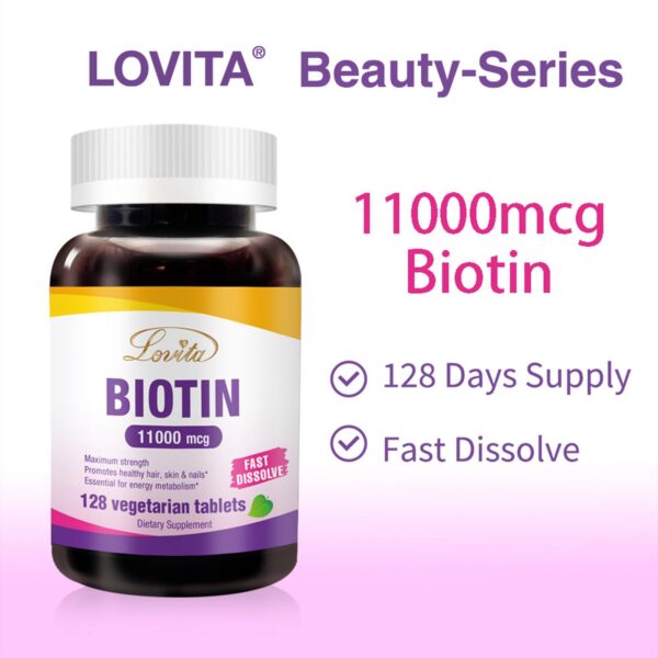 Envase Lovita biotina vegan fácil absorción 128 tabletas