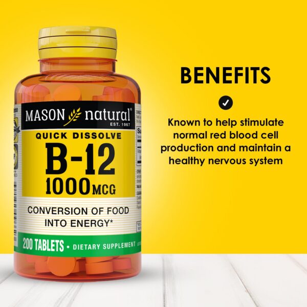 Envase MASON NATURAL vitamina b12 1000 mcg 200 tabletas sublinguales