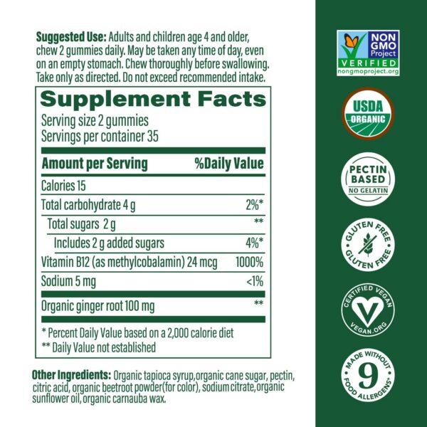 Envase MegaFood gomitas vitamina b12 veganas orgánico usda