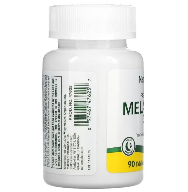 Envase melatonina Natures Plus vista superior 90 tabletas