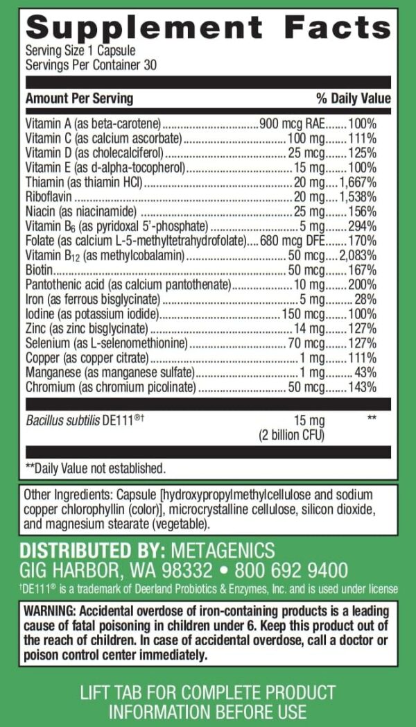 Envase de Metagenics UltraFlora Probiótico + Multivitamínico