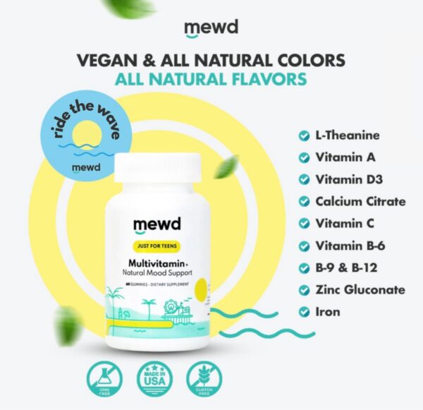 Envase MEWD gomitas multivitaminas niños y adolescentes
