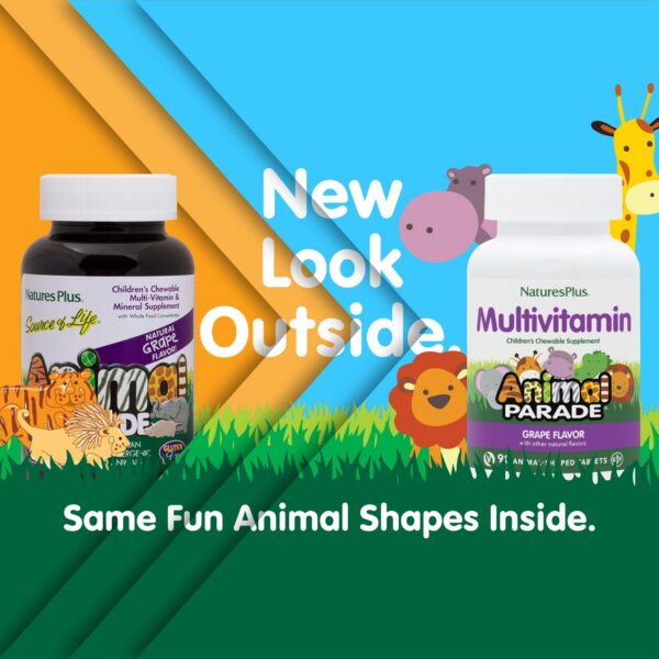 Envase del multivitamínico para niños Animal Parade sabor uva