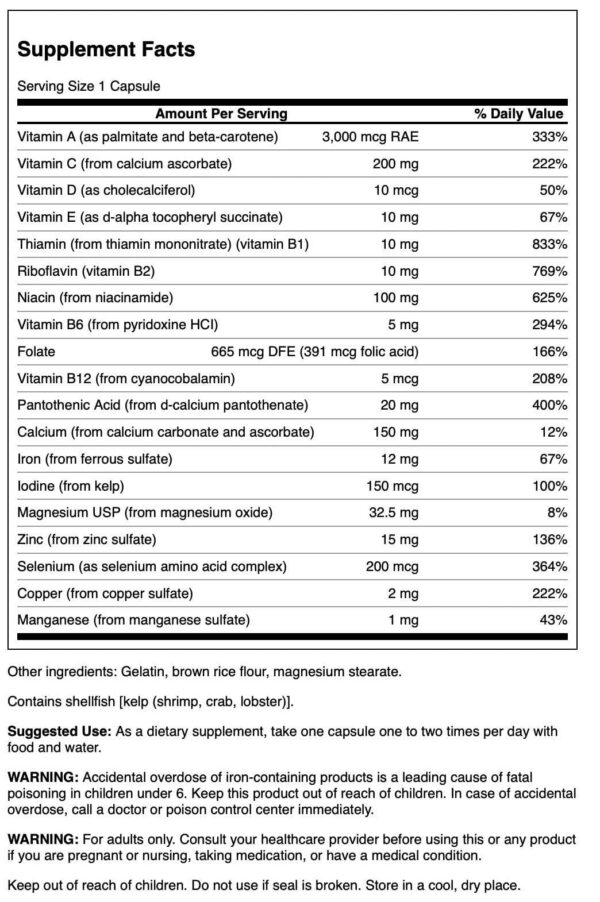 Envase multivitamínico Swanson para hombres y mujeres 100 cápsulas