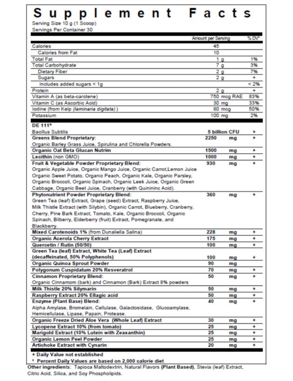 Envase de Nanogreens+Probiotic superalimento en polvo Biopharma