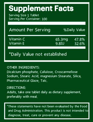 Envase Na'trition tabletas vitamina c+e para sistema inmune mejorado