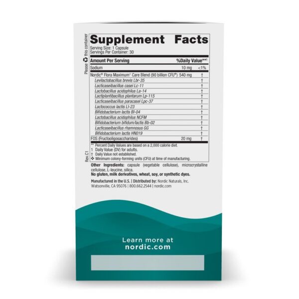 Envase Nordic Flora probiótico máximo cuidado 30 cápsulas