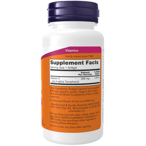 Envase NOW Foods vitamina E mixto tocopheroles protección antioxidante