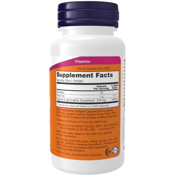 Envase NOW Foods vitamina E tocopheroles mixtos protección antioxidante