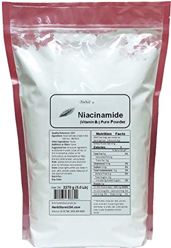 Envase de nuSci niacinamida vitamina b3 polvo puro