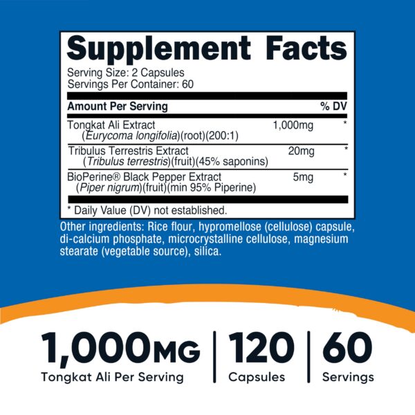 Envase Nutricost Tongkat Ali extracto potente 120 cápsulas