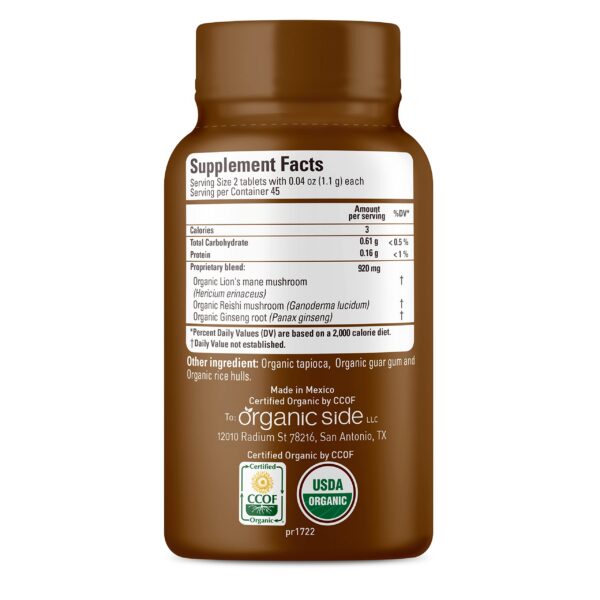 Envase OS Organic Side adaptógenos naturales 90 tabletas